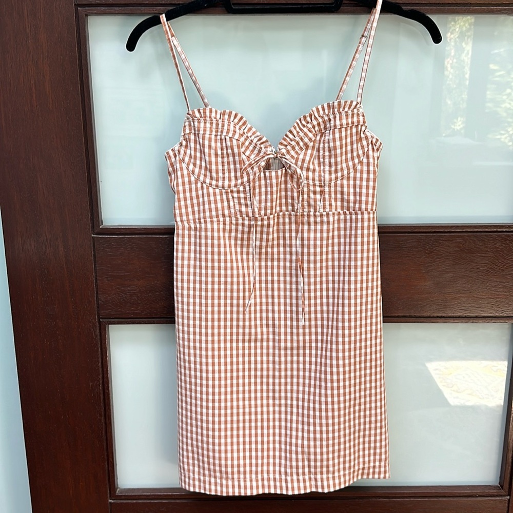 Urban Outfitters Burnt Orange Gingham Mini Dress